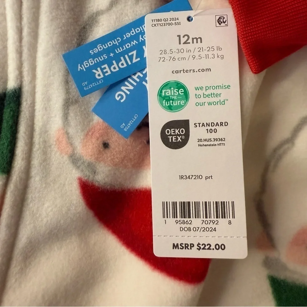 NWT Carters Christmas Santa Clause soft fleece sleeper size 12 months